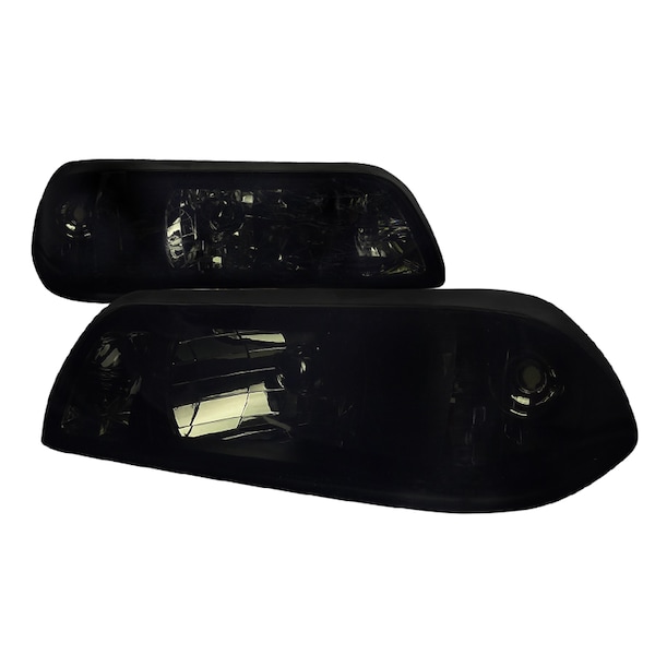 Spec-D Tuning 87-93 Ford Mustang 1 Piece Crystal Housing Headlight Smoke 2LCLH-MST87G-RS - main